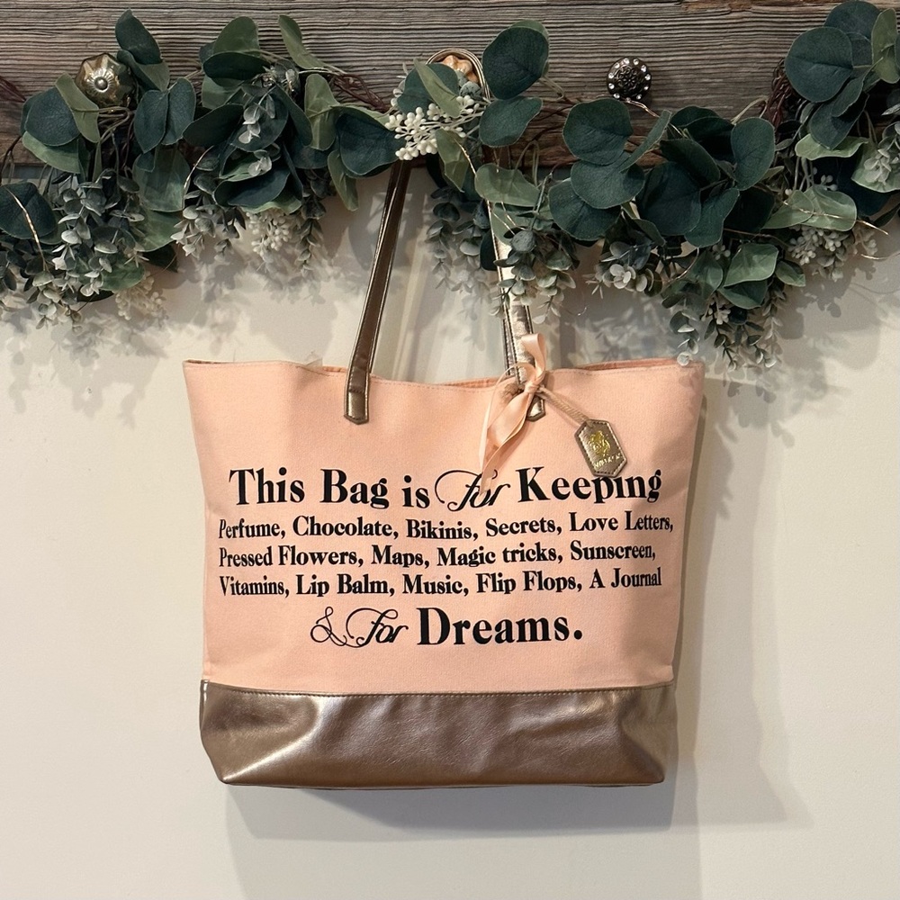 Wildfox Graphic Tote-Light Peach- GUC-“This bag is for keeping….Dreams”
